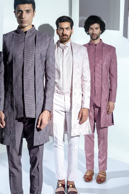 Buy_Ankur J_Pink Bandhgala And Pant Moss Crepe Shirt Glazed Cotton Embroidered & Set _Online_at_Aza_Fashions