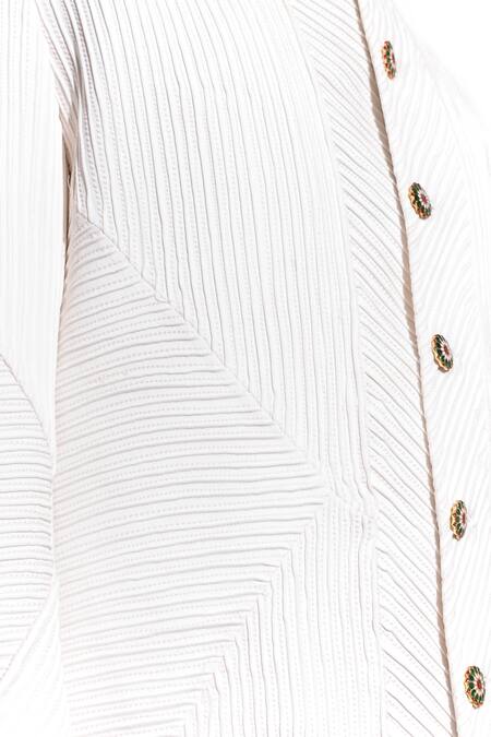 Shop Ankur J White Banana Crepe Pleated Sherwani Set Online at Aza Fashions Shop_Ankur J_White Banana Crepe Pleated Sherwani Set _Online_at_Aza_Fashions