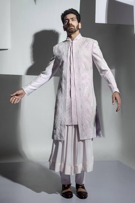 Ankur J Pink Moss Crepe Rose Embroidered Sherwani Set Online at Aza Fashions Ankur J_Pink Moss Crepe Rose Embroidered Sherwani Set _Online_at_Aza_Fashions