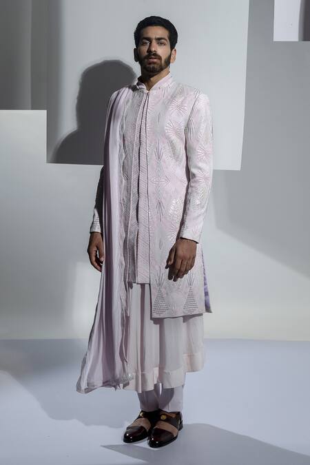 Buy Ankur J Pink Moss Crepe Rose Embroidered Sherwani Set Online at Aza Fashions Buy_Ankur J_Pink Moss Crepe Rose Embroidered Sherwani Set _Online_at_Aza_Fashions