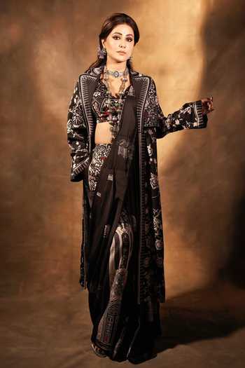 Gazab By Miku Kumar Nyrah Print Pre-Draped Pant Saree & Jacket Set 