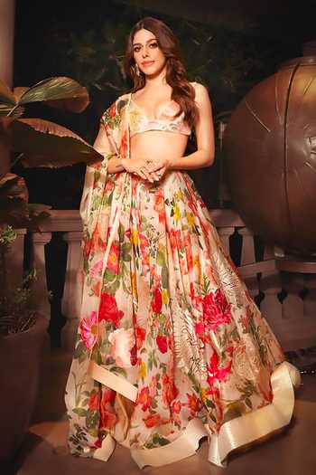 Buy Rohit Bal Off White Organza, Cotton, Silk Buttercup Bloom Print Bridal Lehenga Set at Aza Fashions Buy_Rohit Bal_Off White Organza, Cotton, Silk Buttercup Bloom Print Bridal Lehenga Set _at_Aza_Fashions