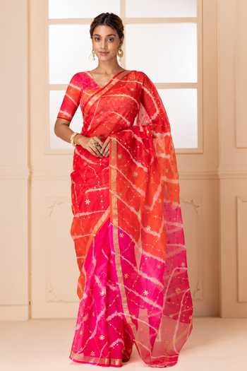 Geroo Jaipur Tie Dye Pattern Saree With Blouse