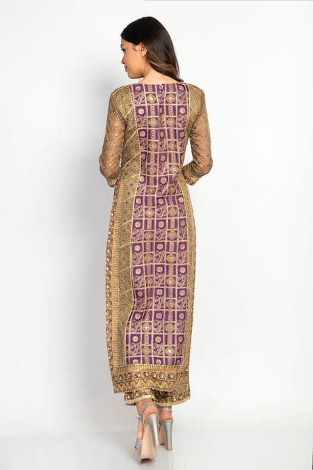 Shop Moledro Grey Crepe, Modal Satin, Twill Silk Organza Floral Round Purvi Print Kurta Set at Aza Fashions Shop_Moledro_Grey Crepe, Modal Satin, Twill Silk Organza Floral Round Purvi Print Kurta Set _at_Aza_Fashions