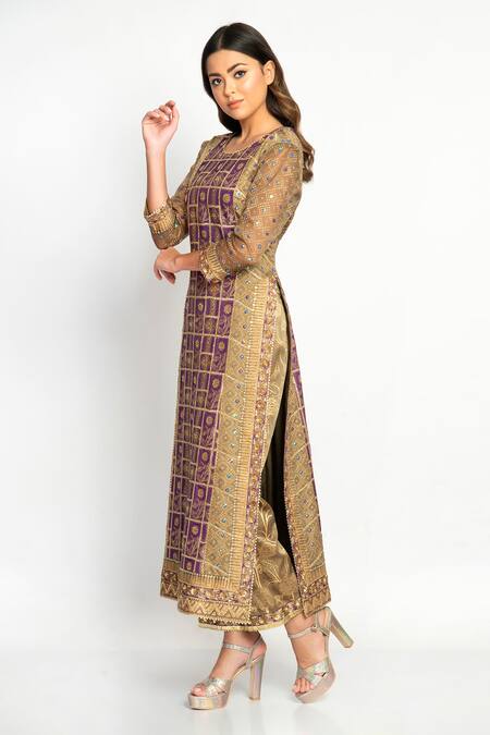 Moledro Grey Crepe, Modal Satin, Twill Silk Organza Floral Round Purvi Print Kurta Set Online at Aza Fashions Moledro_Grey Crepe, Modal Satin, Twill Silk Organza Floral Round Purvi Print Kurta Set _Online_at_Aza_Fashions