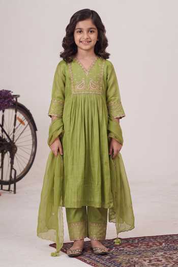 Hirika & Dhruti Sequin Paisley Embroidered Anarkali Pant Set For Kids