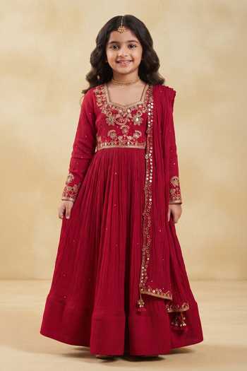 Hirika & Dhruti Hand Work Pleated Anarkali & Mirror Dupatta For Kids