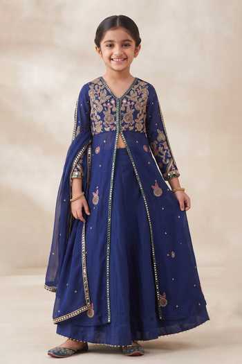 Hirika & Dhruti Zardozi Hand Work Jacket Lehenga Set For Kids