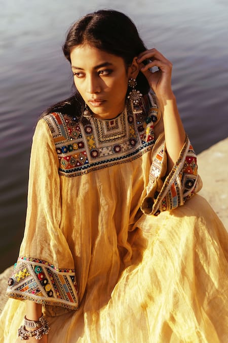 Shop Karishma Khanduja Bareilly Gold Tissue Silk Round Anarkali And Palazzo Set at Aza Fashions Shop_Karishma Khanduja Bareilly_Gold Tissue Silk Round Anarkali And Palazzo Set _at_Aza_Fashions