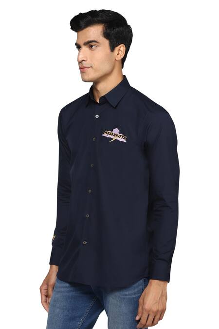 Noonoo Blue Giza Cotton Slim-fit Shirt Online at Aza Fashions Noonoo_Blue Giza Cotton Slim-fit Shirt _Online_at_Aza_Fashions