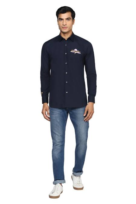 Buy Noonoo Blue Giza Cotton Slim-fit Shirt Online at Aza Fashions Buy_Noonoo_Blue Giza Cotton Slim-fit Shirt _Online_at_Aza_Fashions