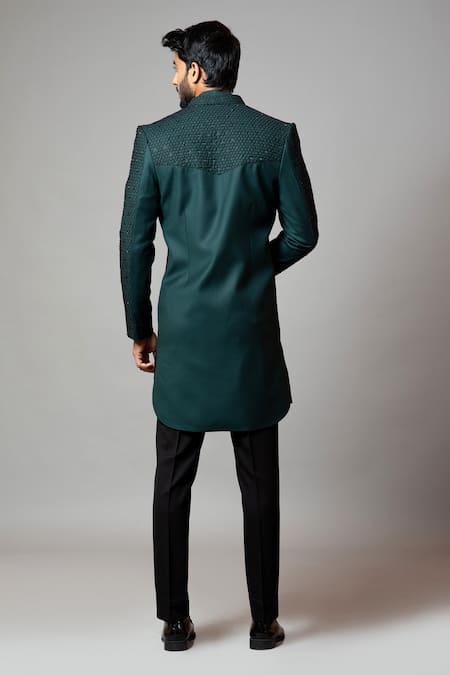 Shop_Paarsh_Green Sherwani  Kurta Linen Trousers And Set _at_Aza_Fashions