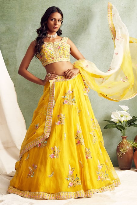 Buy Designer Sabyasachi Inspired Yellow Floral Digital Printed Khadi Organza  Lehenga With Mulbury Silk Choli for Women With Embroidery Work Online in  India - Etsy