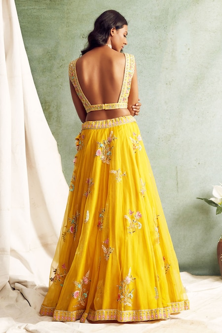 Bridal, Wedding Yellow color Net fabric Lehenga : 1815186