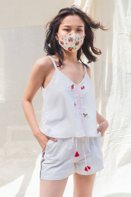 Nikasha White Cotton V Neck Embroidered Cami Top Online at Aza Fashions Nikasha_White Cotton V Neck Embroidered Cami Top _Online_at_Aza_Fashions