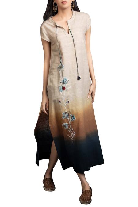 Anju Modi_Beige Cotton Kurta_Online_at_Aza_Fashions