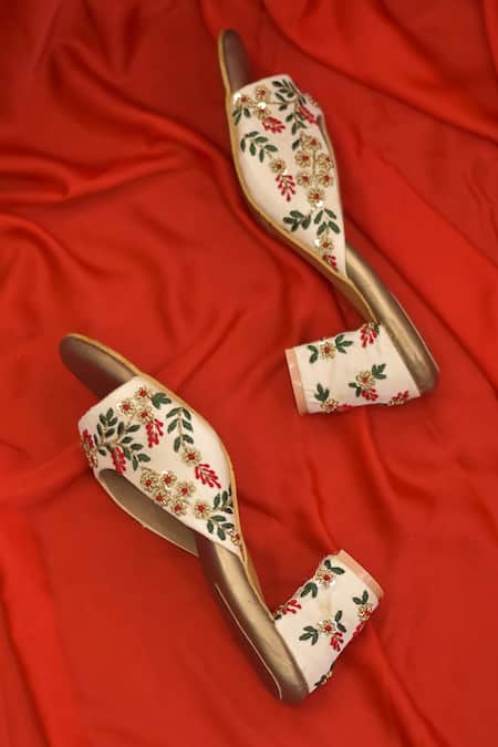 Around Always_Beige Embroidery, Sequins Ama Sandals _Online_at_Aza_Fashions