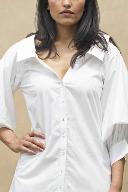 Buy Chillosophy White Cotton Poplin Spread Collar Shirt Dress Online at Aza Fashions Buy_Chillosophy_White Cotton Poplin Spread Collar Shirt Dress _Online_at_Aza_Fashions