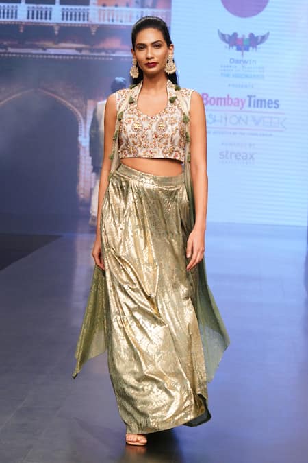 Soniya G Foil Print Skirt Cape Set 