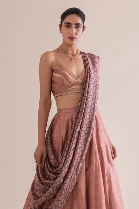 Ekaya Pink Handwoven Silk Lehenga Set