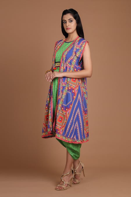 Preeti S Kapoor Printed Draped Dress with Cape 