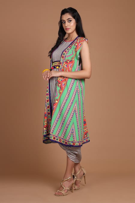 Preeti S Kapoor Printed Draped Dress with Cape 