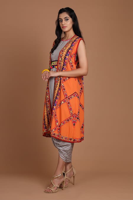 Preeti S Kapoor Printed Draped Dress with Cape 