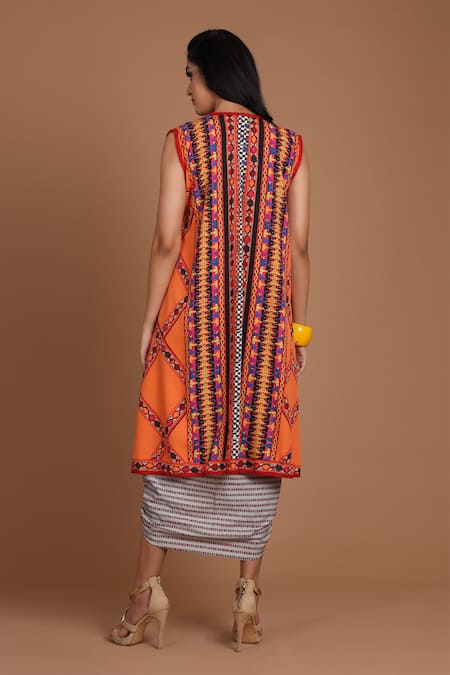Preeti S Kapoor Printed Draped Dress with Cape 