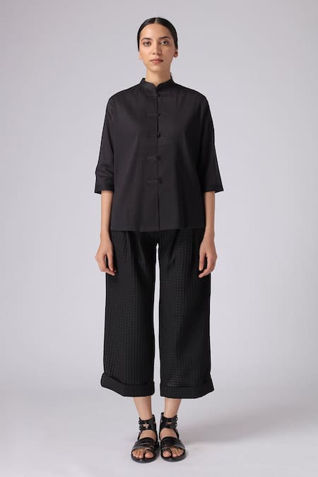 Rajesh Pratap Singh_Black Cotton Shirt Collar Dei _Online_at_Aza_Fashions