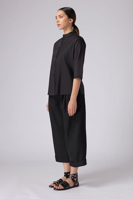 Buy_Rajesh Pratap Singh_Black Cotton Shirt Collar Dei _Online_at_Aza_Fashions