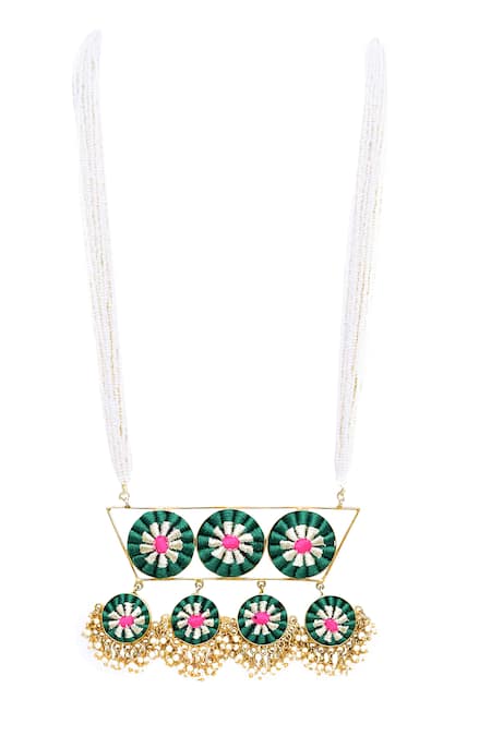 Bauble Bazaar Gold Plated Silk Hand Embroidered Long Pendant Necklace 