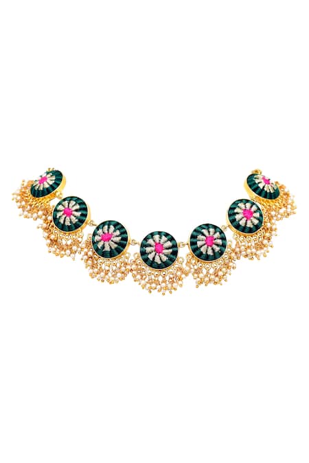 Bauble Bazaar Gold Plated Silk Hand Embroidered Circular Choker 