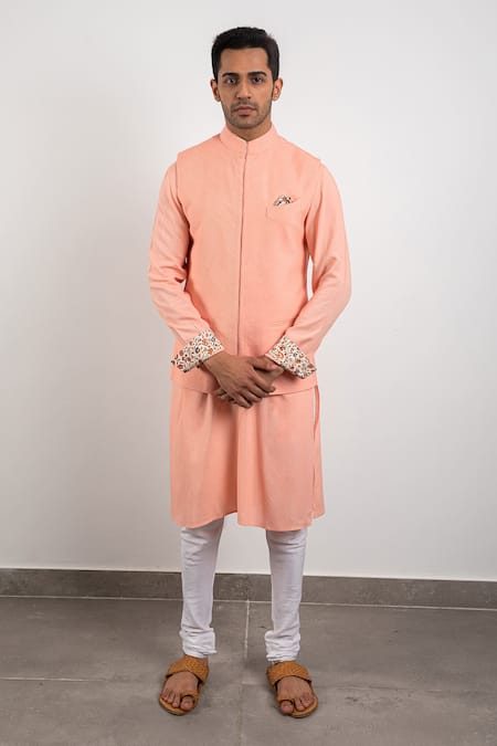 Arjan Dugal Peach Sustainable Silk Viscose Pintuck Bundi