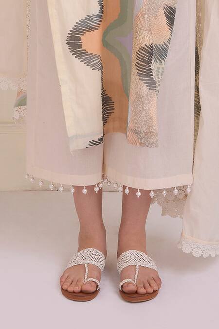 Shop Shwetanga Ivory Cotton Beads, Lace Round Neck Organic Printed Kurta Set Online at Aza Fashions Shop_Shwetanga_Ivory Cotton Beads, Lace Round Neck Organic Printed Kurta Set _Online_at_Aza_Fashions