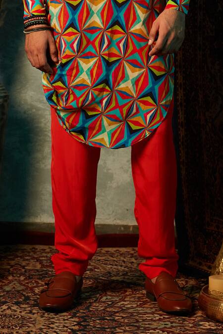 Esha L Amin_Pink Viscose, Crepe Straight Solid Pant _Online_at_Aza_Fashions