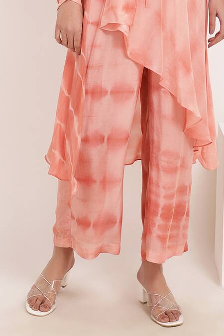 Shop_Ranng Label_Orange Natural Crepe Tie-dye V Neck Tie Dye Tunic And Palazzo Set _Online_at_Aza_Fashions