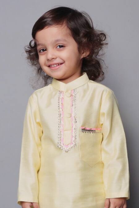 Maaikid Yellow Chanderi, Cotton Gota Patti Kurta Set at Aza Fashions Maaikid_Yellow Chanderi, Cotton Gota Patti Kurta Set _at_Aza_Fashions