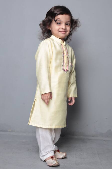 Maaikid Yellow Chanderi, Cotton Gota Patti Kurta Set Online at Aza Fashions Maaikid_Yellow Chanderi, Cotton Gota Patti Kurta Set _Online_at_Aza_Fashions