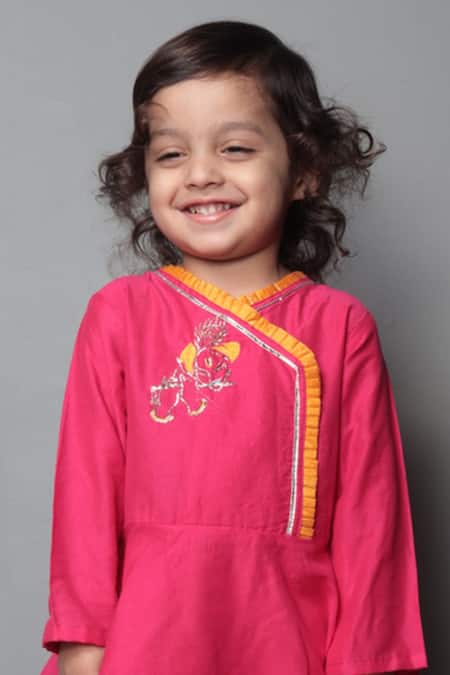 Shop Maaikid Pink Chanderi, Cotton, Silk Embroidery Kurta And Dhoti Pant Set Online at Aza Fashions Shop_Maaikid_Pink Chanderi, Cotton, Silk Embroidery Kurta And Dhoti Pant Set _Online_at_Aza_Fashions