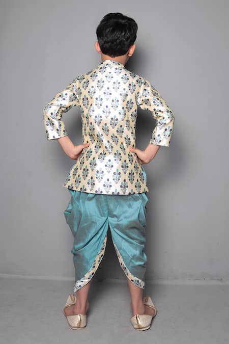 Shop Maaikid Grey Cotton, Silk Embroidery Printed Sherwani Set at Aza Fashions Shop_Maaikid_Grey Cotton, Silk Embroidery Printed Sherwani Set _at_Aza_Fashions