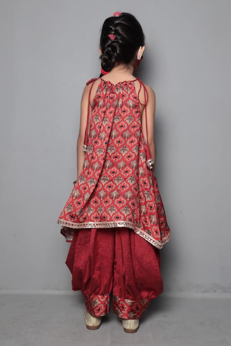 Shop Maaikid Red Modal, , , Printed Kurta And Dhoti Pant Set at Aza Fashions Shop_Maaikid_Red Modal, , , Printed Kurta And Dhoti Pant Set _at_Aza_Fashions