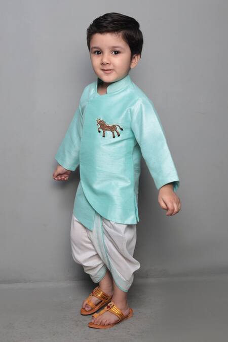 Maaikid Blue Cotton, Silk Embroidery Overlap Kurta Set Online at Aza Fashions Maaikid_Blue Cotton, Silk Embroidery Overlap Kurta Set _Online_at_Aza_Fashions