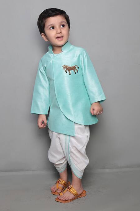 Buy Maaikid Blue Cotton, Silk Embroidery Overlap Kurta Set Online at Aza Fashions Buy_Maaikid_Blue Cotton, Silk Embroidery Overlap Kurta Set _Online_at_Aza_Fashions