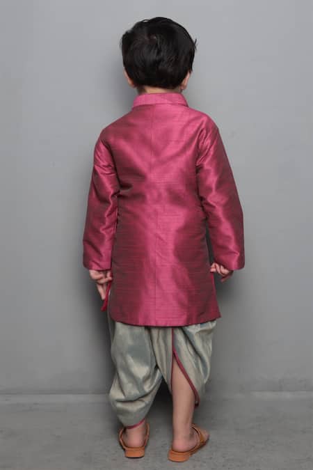 Shop Maaikid Magenta Art Raw Silk Embroidered Kurta And Dhoti Pant Set at Aza Fashions Shop_Maaikid_Magenta Art Raw Silk Embroidered Kurta And Dhoti Pant Set _at_Aza_Fashions