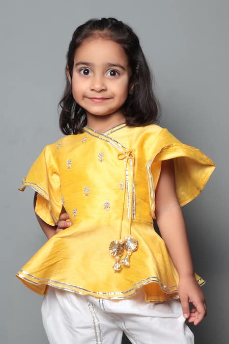 Buy Maaikid Yellow Cotton, Silk Tassels Embroidered Kurta And Dhoti Pant Set Online at Aza Fashions Buy_Maaikid_Yellow Cotton, Silk Tassels Embroidered Kurta And Dhoti Pant Set _Online_at_Aza_Fashions