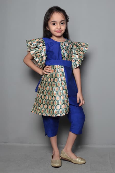 Maaikid Green Cotton, Silk Printed Kurta And Pant Set 