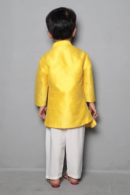 Shop Maaikid Yellow Cotton, Silk Asymmetric Kurta Set at Aza Fashions Shop_Maaikid_Yellow Cotton, Silk Asymmetric Kurta Set _at_Aza_Fashions
