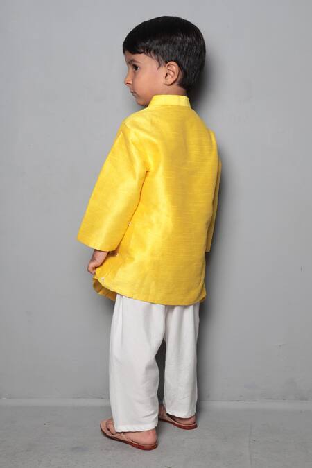 Maaikid Yellow Cotton, Silk Asymmetric Kurta Set Online at Aza Fashions Maaikid_Yellow Cotton, Silk Asymmetric Kurta Set _Online_at_Aza_Fashions