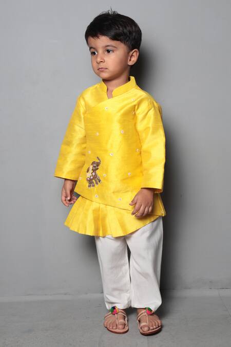 Buy Maaikid Yellow Cotton, Silk Asymmetric Kurta Set Online at Aza Fashions Buy_Maaikid_Yellow Cotton, Silk Asymmetric Kurta Set _Online_at_Aza_Fashions