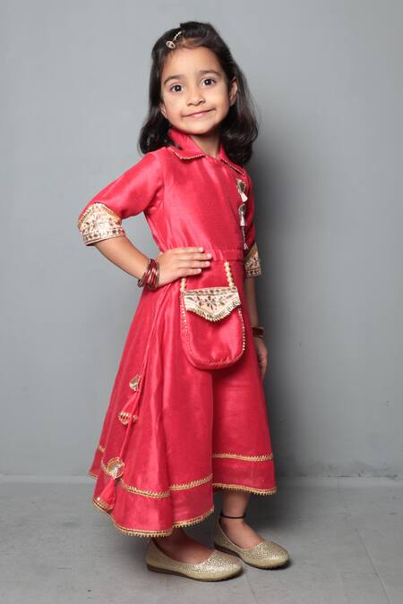 Maaikid Red Chanderi, Cotton Embroidery Dress Online at Aza Fashions Maaikid_Red Chanderi, Cotton Embroidery Dress _Online_at_Aza_Fashions